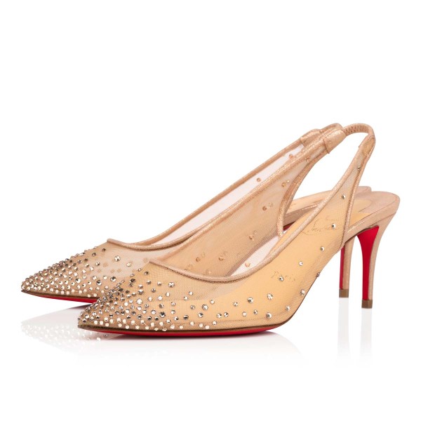 Zapatos De Salon Christian Louboutin Follies Strass Sling Mujer Beige | HimeWLyK