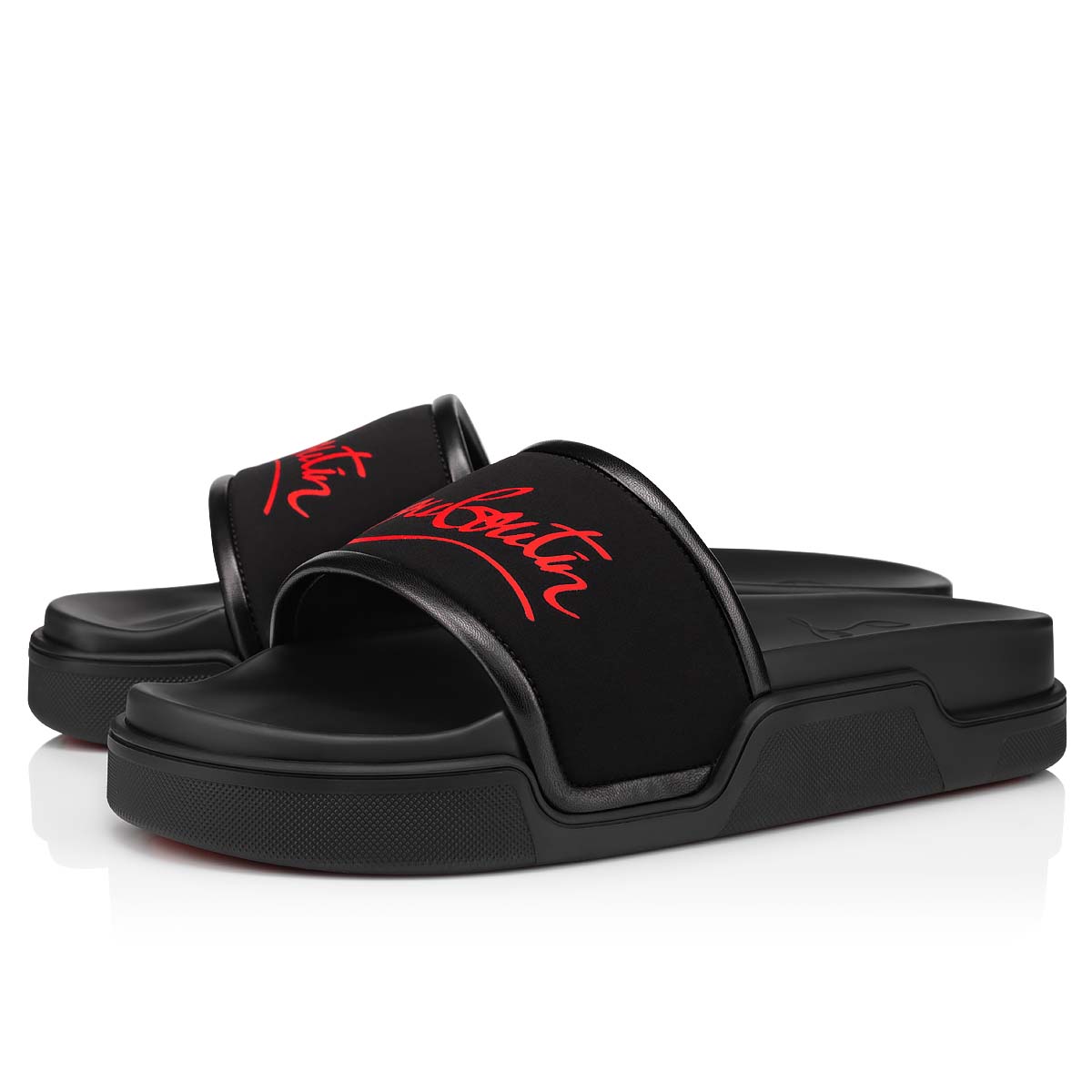 Sandalias de Diapositivas Christian Louboutin Navy Pool Man Hombre Negros | zUnO6m8M